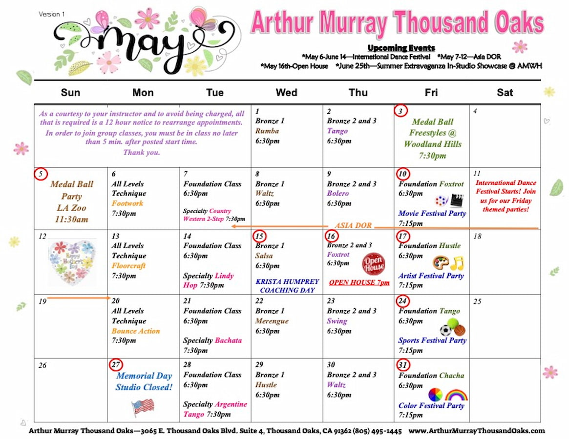 Arthur Murray Thousand Oaks Group Class Calendar